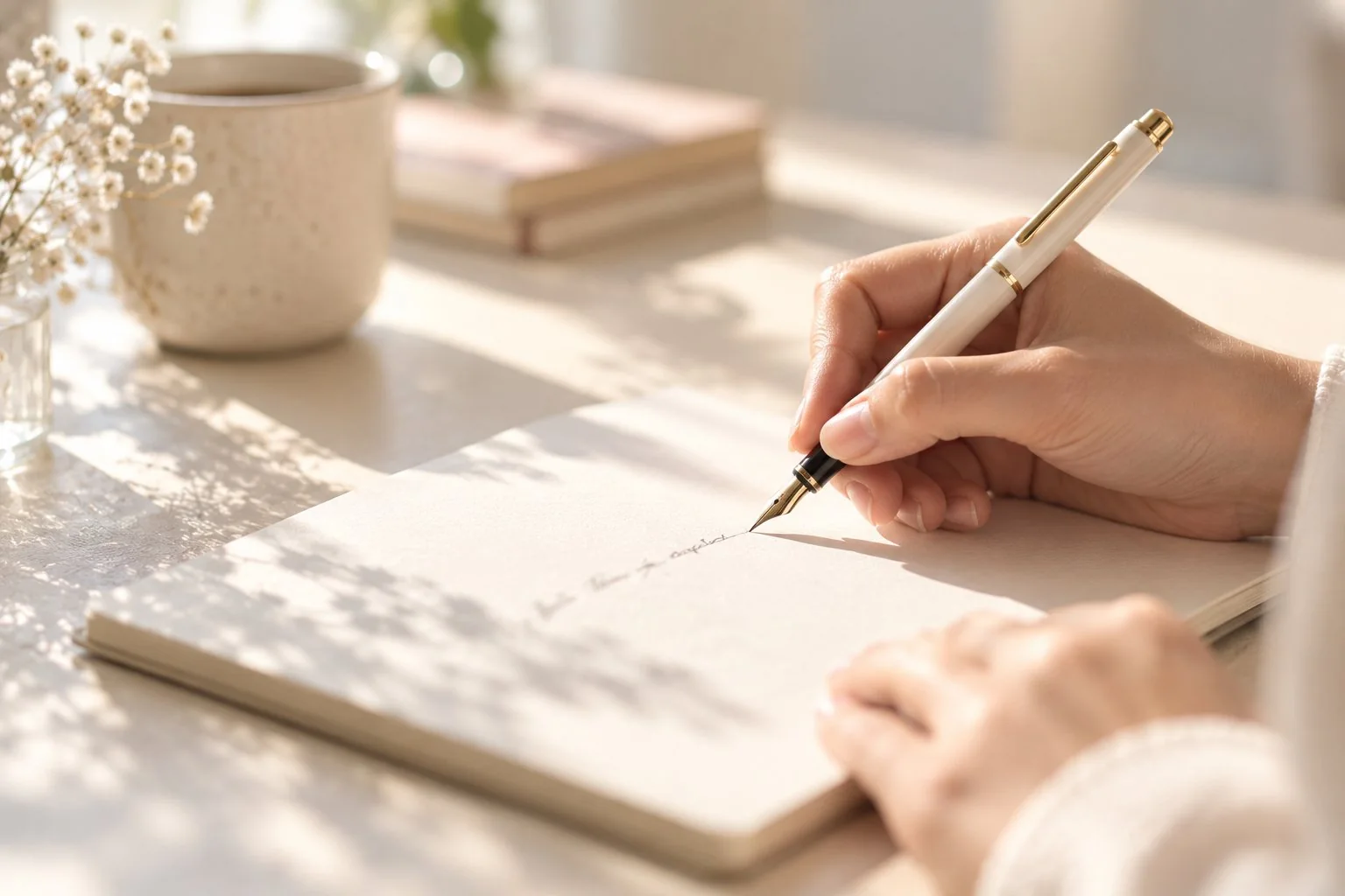 ノートに自分の言葉を書いている手元